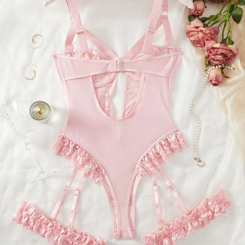 Ensemble de lingerie jarretière en dentelle florale