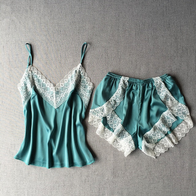 Sleepwear lace & satin pajama Lingerie-Avenue