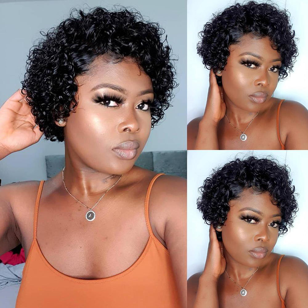 Perruque Afro naturelle bouclée, coupe Pixie, cheveux courts